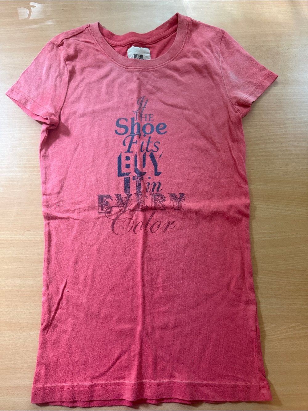 Ruehl No.925 Coral Pink Crewneck Tee with Navy Label Detail
